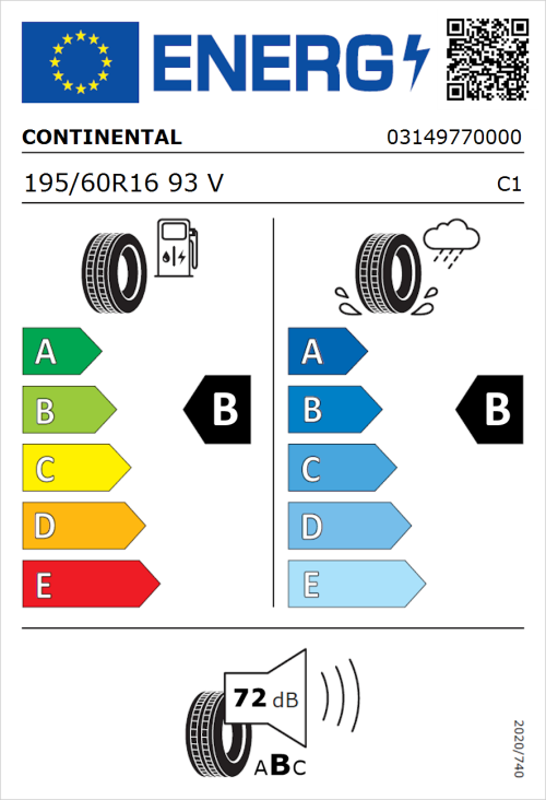 Tyre Label for Continental ContiEcoContact 5 195/60R16 93V