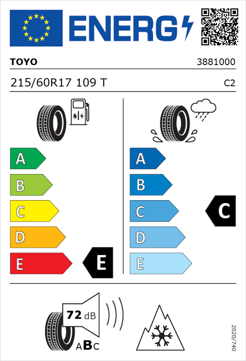 Tyre Label for Toyo Celsius Cargo 215/60R17 109T